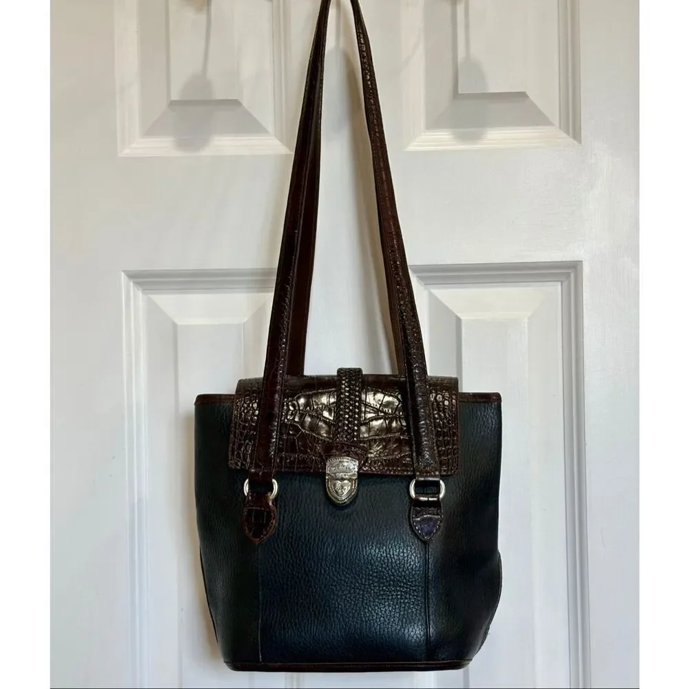 BRIGHTON 🎉2X HP🎉 Vintage Brown & Black Bucket Shoulder Bag/Croc-Embossed Detail